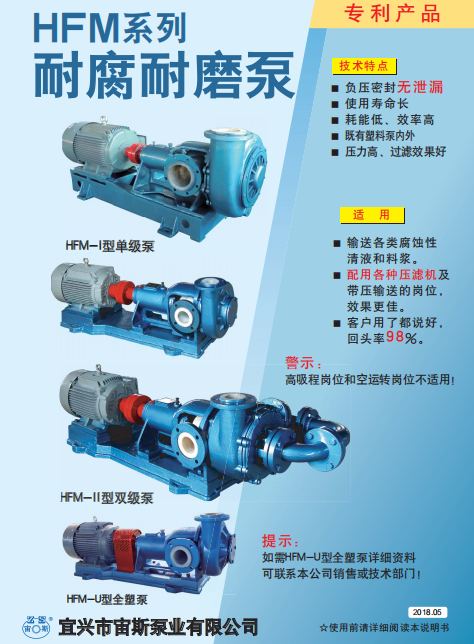 HFM系列壓濾機(jī)專用泵說明書 HFM系列壓濾機(jī)專用泵說明書